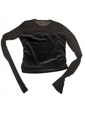 Wild Fable Women's Black Mesh and Velvet Long Sleeve Top Size Small